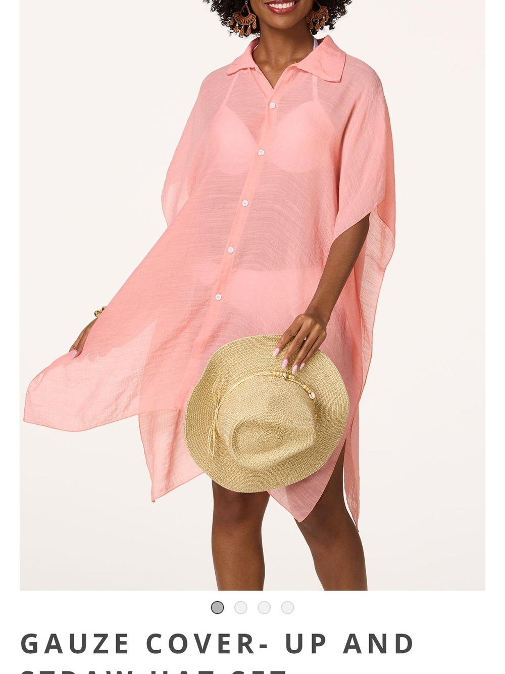 Coral Pink Swim Cover-Up & Hat Set
